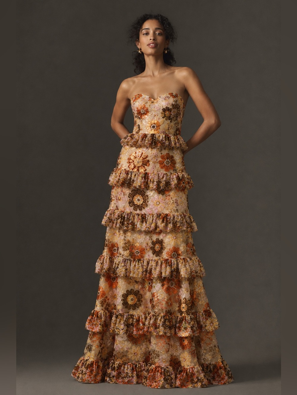 New Dress The Population Siriana Sequin Ruffle Gown Medium & Small - Picture 1 of 12
